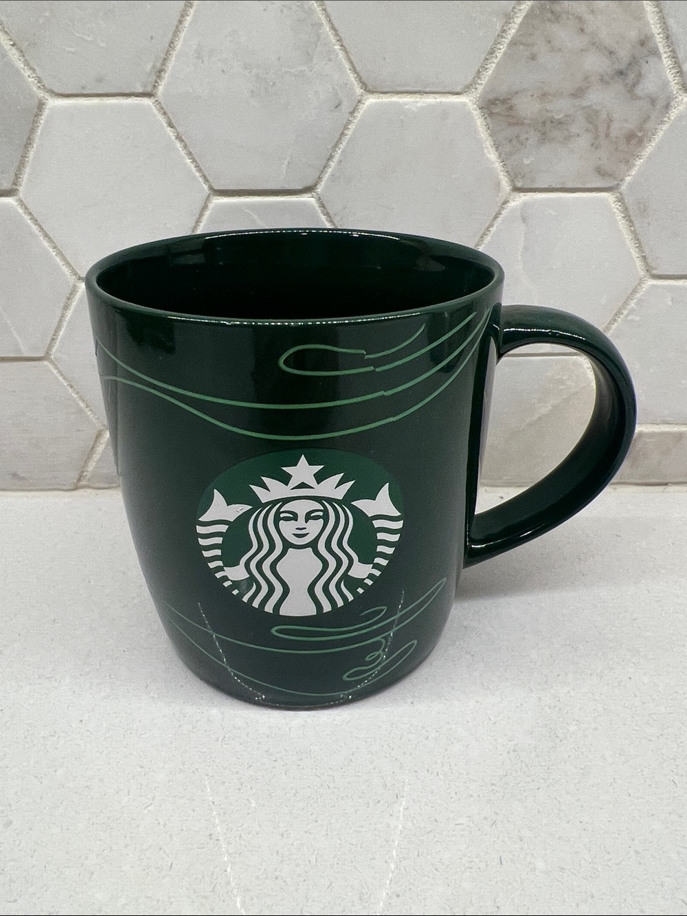 Starbucks Logo Squiggly Line Forest Green 12oz Ceramic Coffee Tea Cup Mug 2020